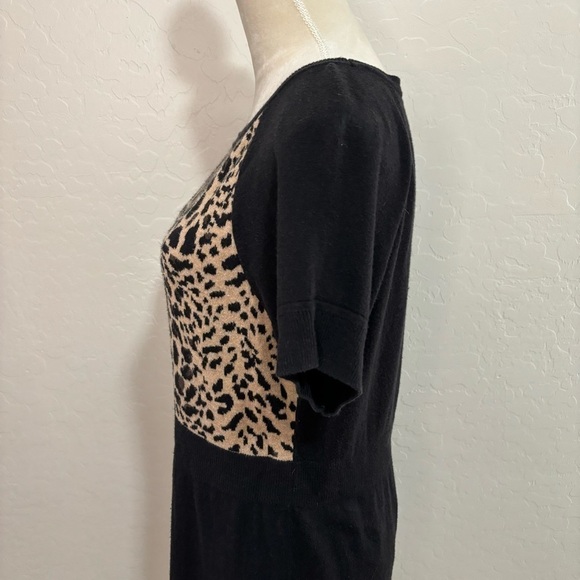 Worthington Black and Leopard Print Knit Short Sleeve Soft Sheath Dress Size L - Picture 4 of 9